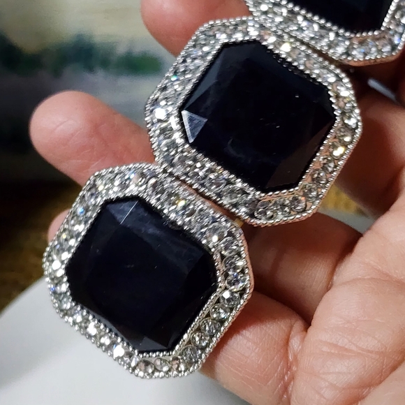 Statement Bracelet Silver and Black Stretch - Picture 3 of 6